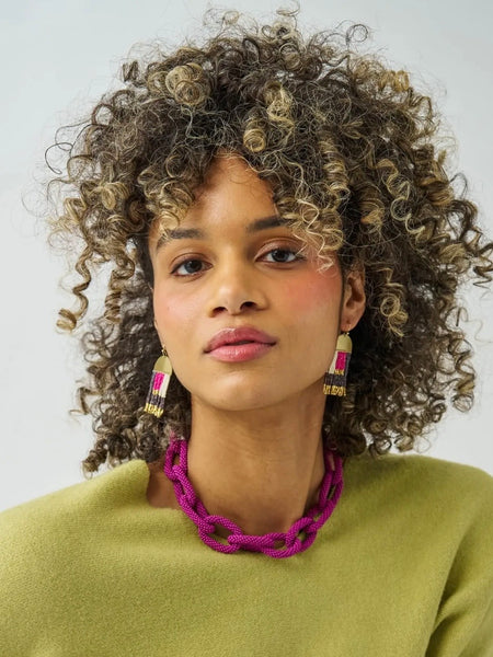 Jenna Link Beaded Necklace in Magenta
