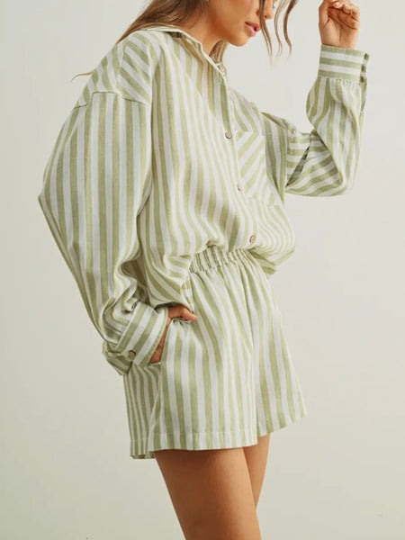 Stand On Stripes Short in Sage