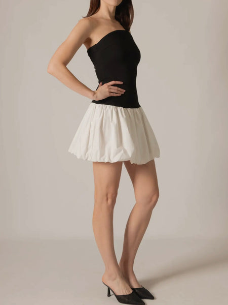 Kate Poplin Contrast Dress in Black