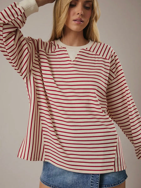 Cruisin' Through Stripe Top in Red & Cream