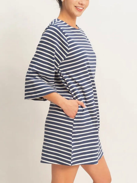 Somebody's Stripe Mini Dress in Navy