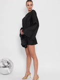Manille Open Back Rhinestone Dress in Black