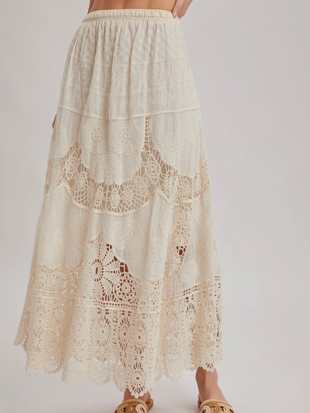 Lunar Lace Maxi Skirt in Natural