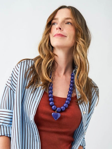 Emery Heart & Resin Bead Adjustable Necklace in Navy