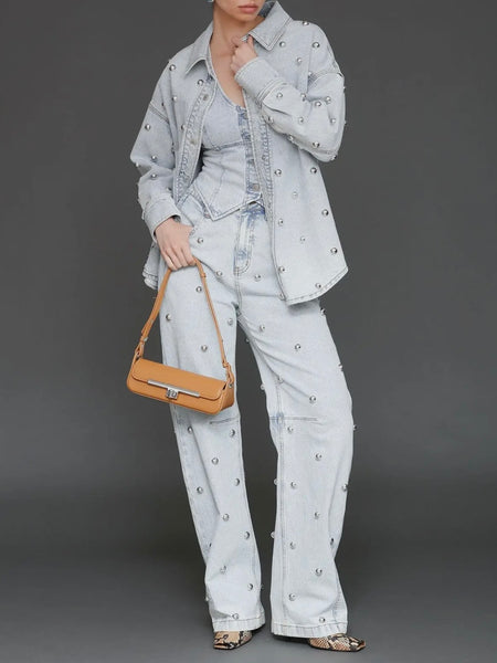 Studded Denim Shirt Jacket in Fjord Wash