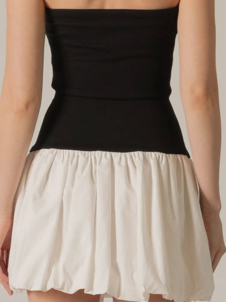 Kate Poplin Contrast Dress in Black