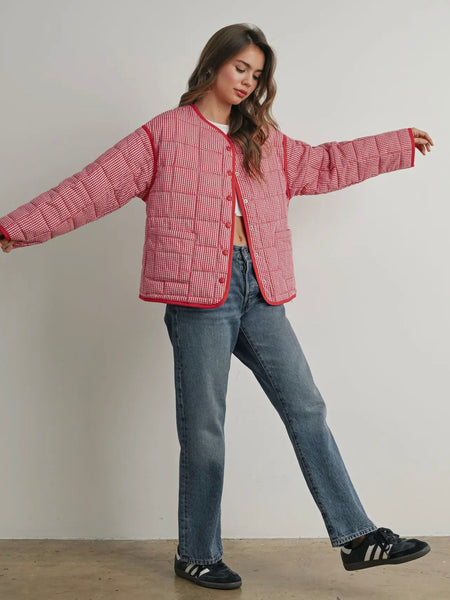 Quincy Quilted Puffer in Red