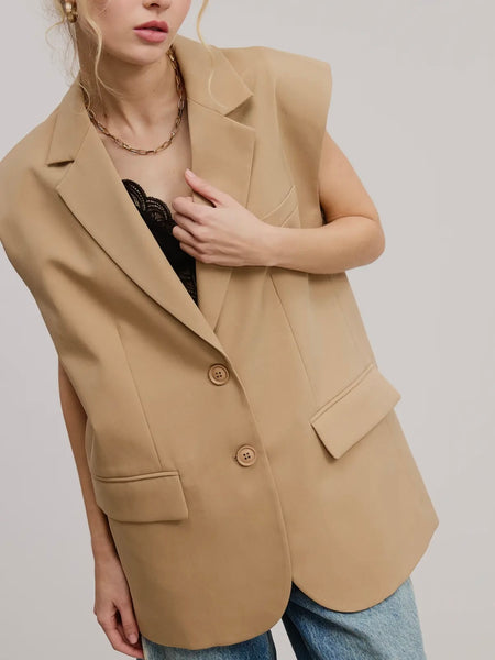 Power Play Blazer Vest in Beige