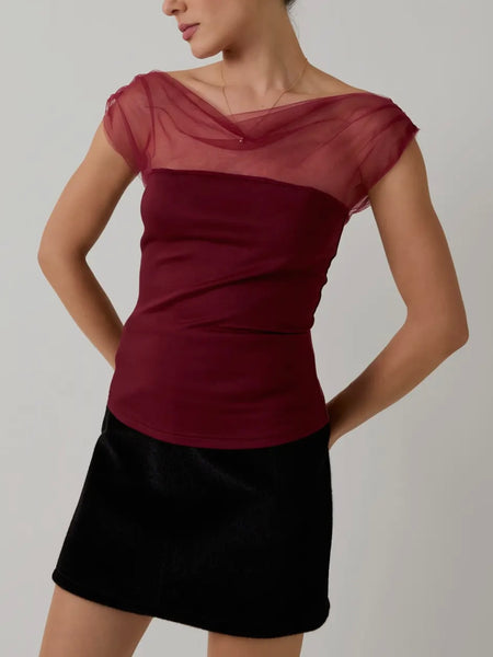 Meshed To Perfection Top in Burgundy