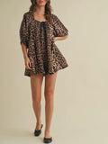 So Spotted Puff Sleeve Romper in Leopard