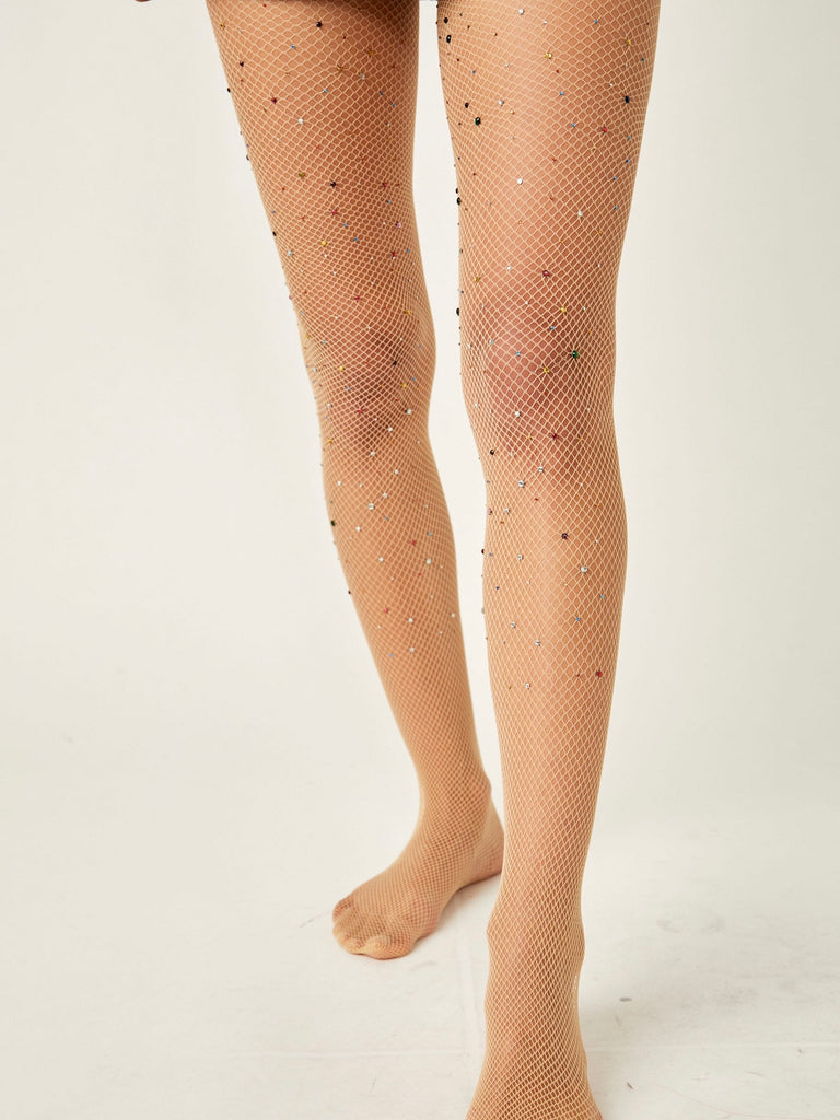 Glitter Fishnet Tight in Nude/Multi