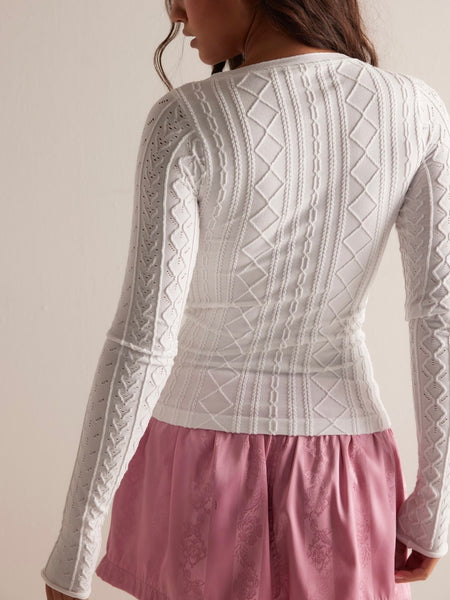 So Soft Seamless Modal Cable Long Sleeve in Clean Ivory