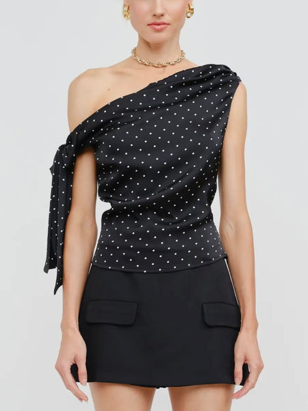 To Tie For Top in Black Polka Dot