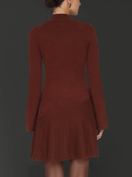 Asymmetrical Hem Mini Sweater Dress in Rust