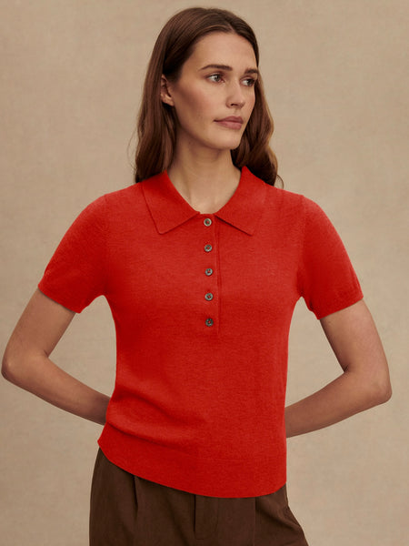 Toni Polo Knit Tee in Poinsettia
