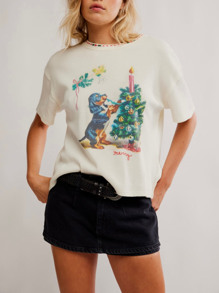 Merry Meowy Tee in Ivory Combo
