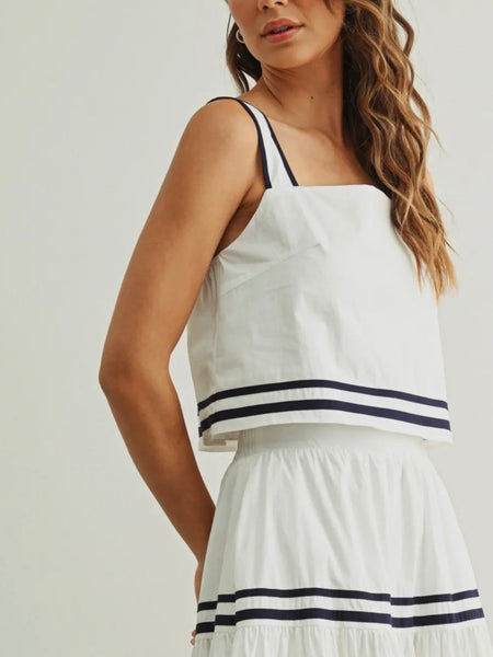Set To The Sea Tank in White & Navy