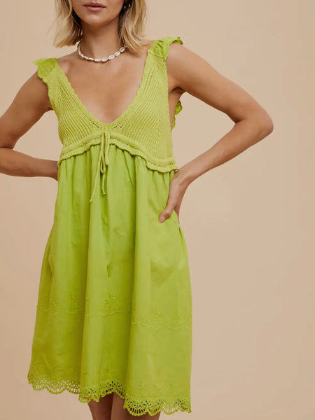 Play Crochet Mini Dress in Chartreuse