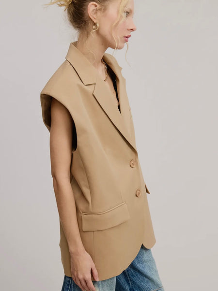 Power Play Blazer Vest in Beige