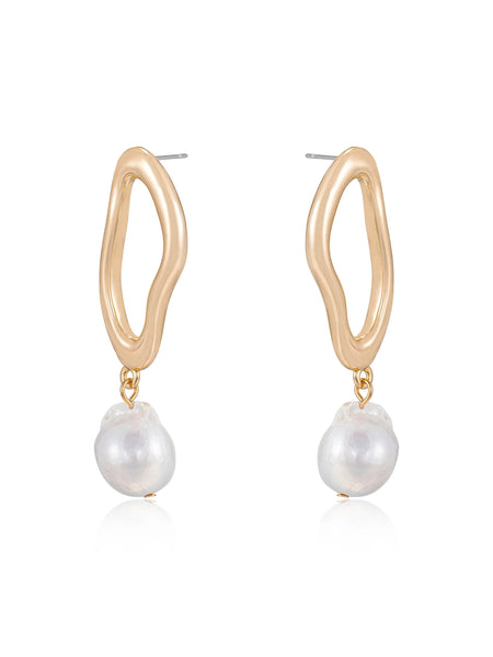 Open Circle Freshwater Pearl Earrings