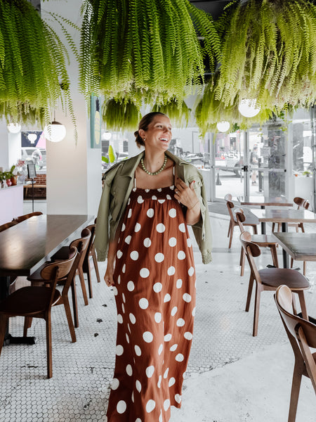 Millie Polka Dot Dress in Brown