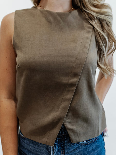 Sleeveless Woven Top in Brown