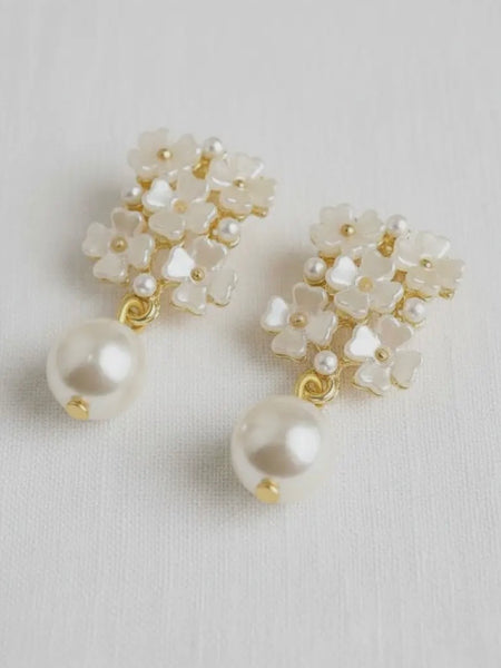 Flower Pearl Drop Earrings