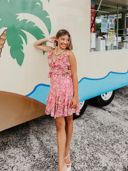 Friday Florals Ruffle Dress in Pink
