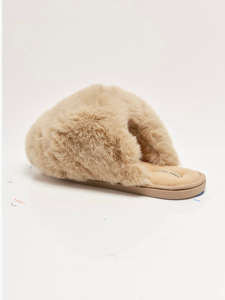Snowball Slippers in Taupe Faux Fur