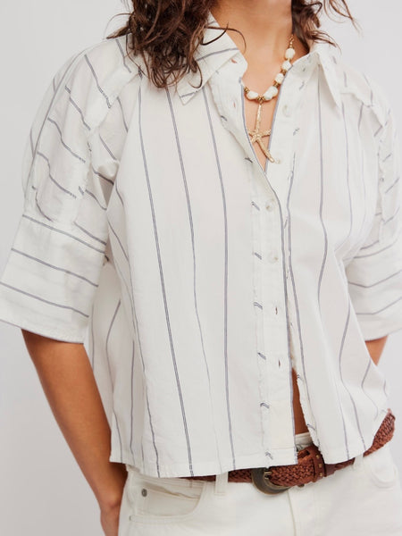 Seaside Cotton Stripe Shirt in Ivory Combo