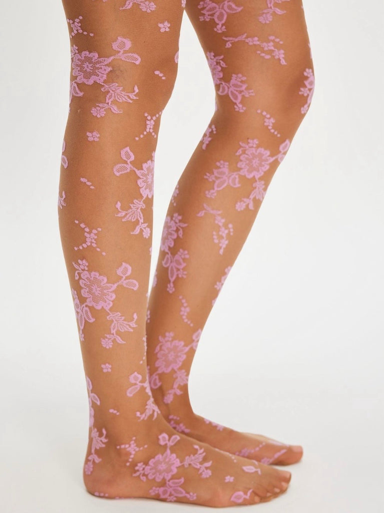 Flocked Floral Tight in Pink Combo