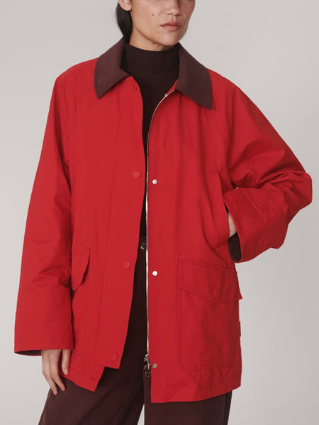 Rylan Mid Length Jacket in Washed Red