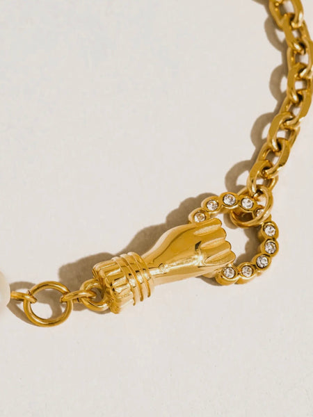 Isoria Pearl CZ Hand Bracelet