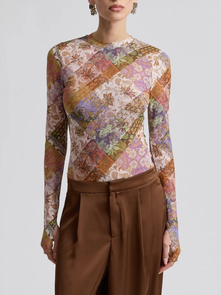 Printed Mesh Long Sleeve Top in Outpost Paisley