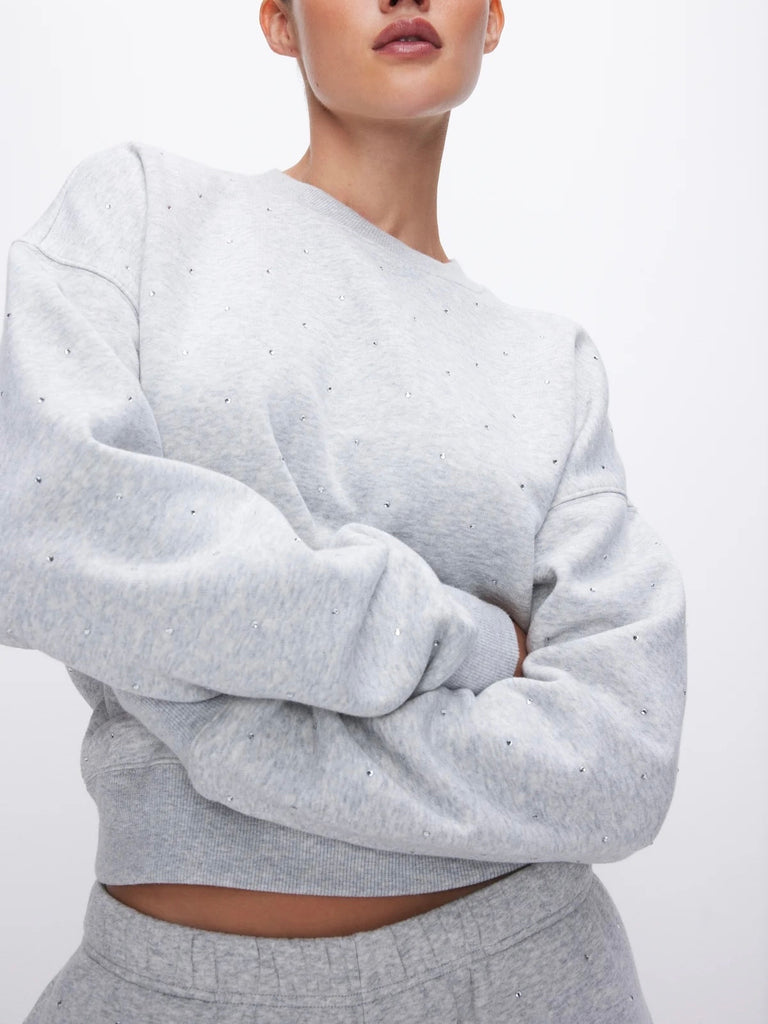 Crystal Allover Crew in Heather Grey