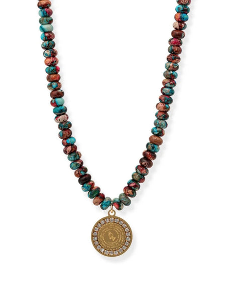Watercolor Prayer Warrior Necklace in Blue & Red