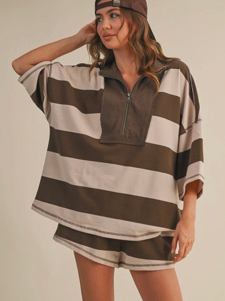 Take A Break Stripe Set in Brown Combo