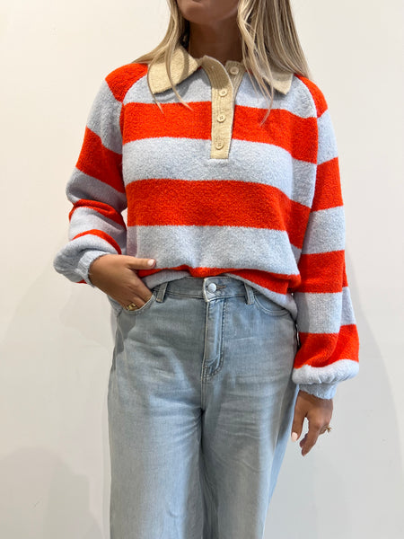 Princeton Polo Sweater in Blue & Red