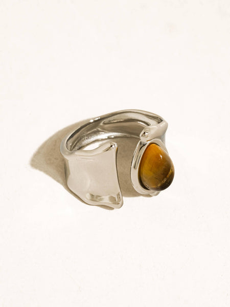 Jaspe Tiger Eye Statement Ring in Silver