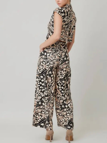 Cut It Out Printed Jumpsuit in Black