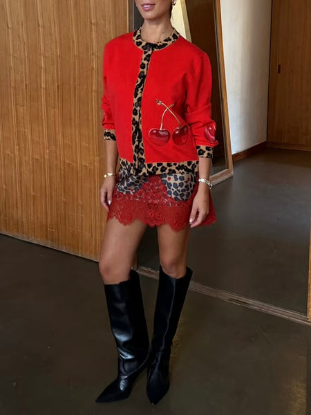 Cherry Holly Cardigan in Red