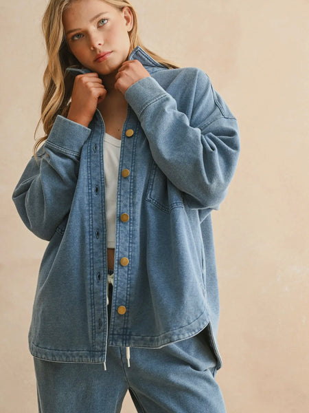 Denim Does Comfy Shacket in Blue