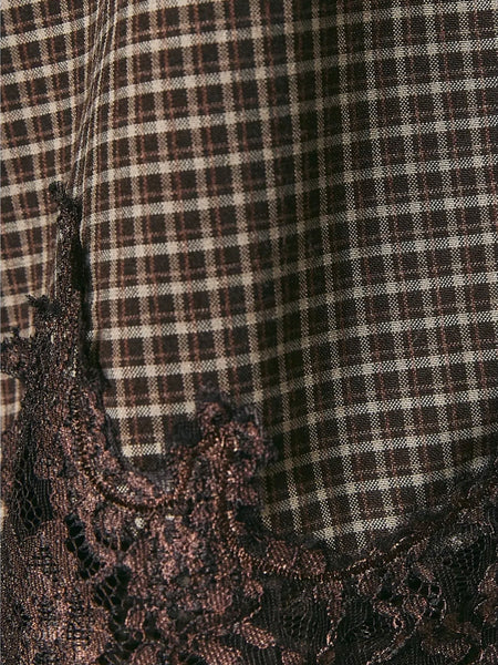All About That Lace Button Up in Brown Plaid