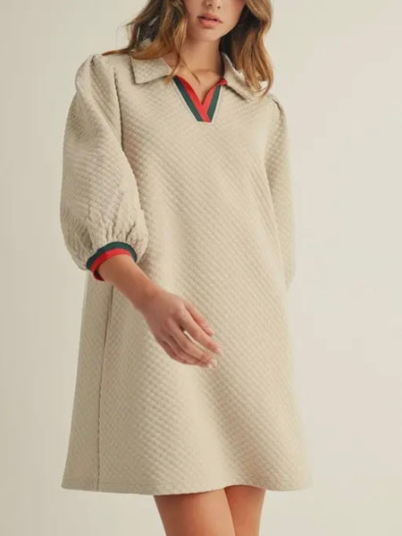 Prepped & Puffed Dress in Beige