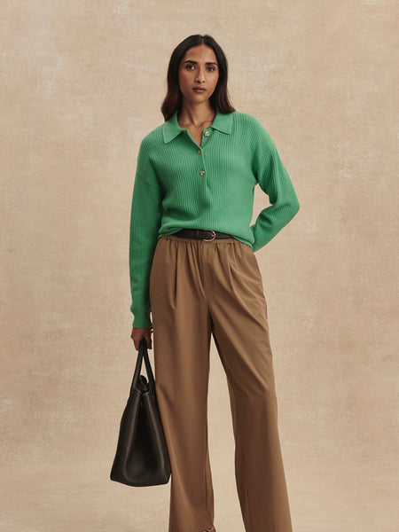 Marlie Polo Knit Sweater in Green Spruce