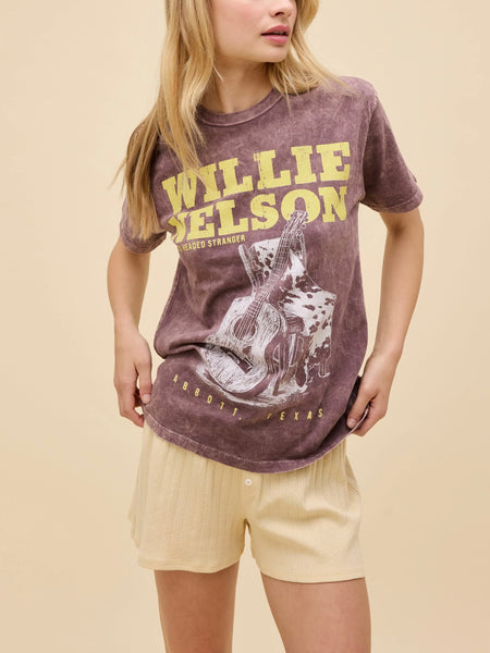 Willie Nelson Red Headed Stranger Weekend Tee in Brown Stone Acid