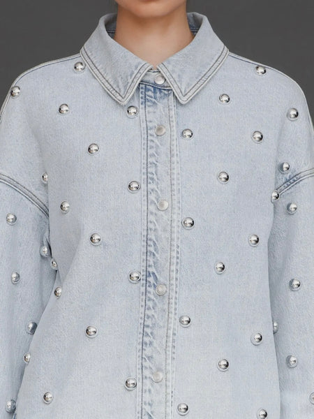 Studded Denim Shirt Jacket in Fjord Wash