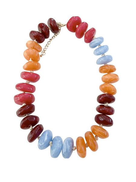 Delray Chunky Beaded Necklace in Maroon & Orange Mix