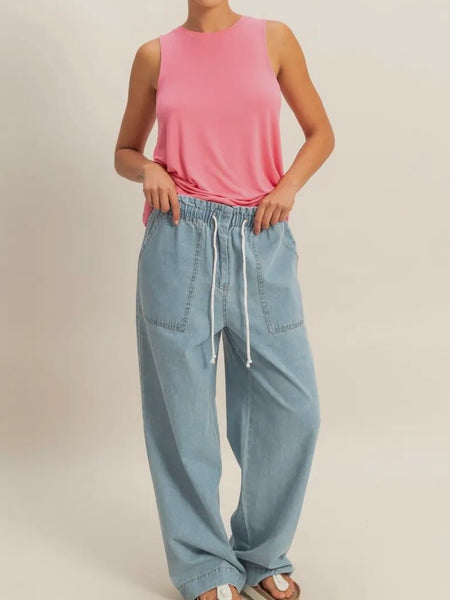 So Soft Drawstring Pants in Light Blue