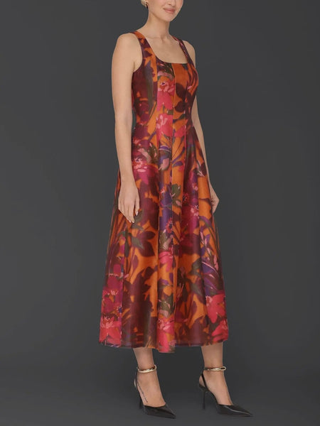 Fall Floral Fit & Flare Maxi Dress in Jardin Print
